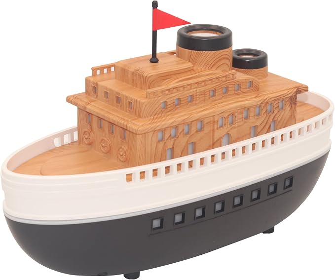 Wood-Look Cartoon Boat Ornament Oil Diffusers with 300ml Capacity for Large Rooms, Auto Shut-Off Dual-Hole Spraying Mist & 8-Hour Aromatherapy Humidifier, Type-C Port Connection for Bedroom Office
