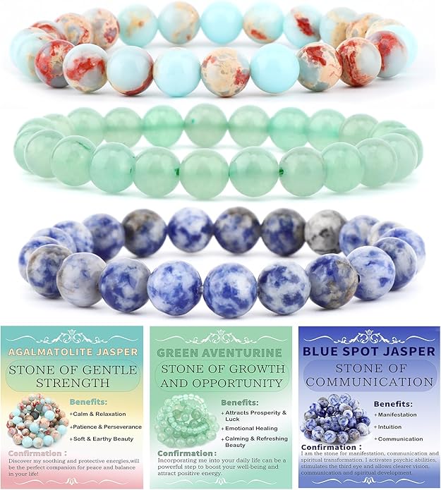 NCB 2.3-Piece 4mm Natural Crystal Gemstone Stretch Bracelets – Handmade Reiki Energy Healing Jewelry for Meditation,Yoga, Unisex
