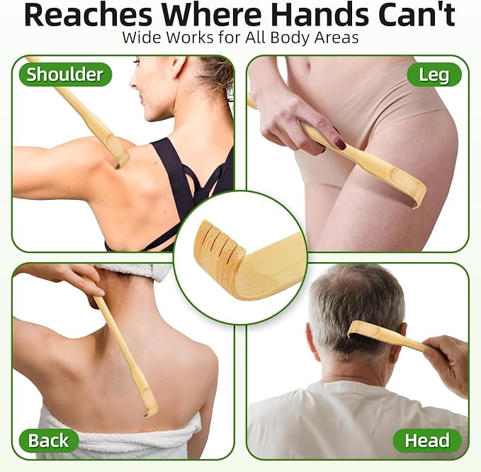 Back Scratcher, 2 Pieces 16.5" Natural Strong Sturdy Traditional Bamboo Wooden Body Relaxation Massager for Itching Relief, Best Gift for Parents, Friends, Yourself and More.