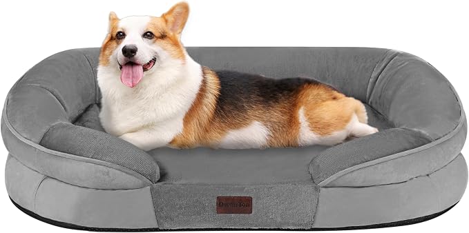 Dwanton Orthopedic Waterproof Medium Dog Bed Sofa, Gel Memory Foam, 36" | Egg-Crate Foam Dog Sofa, Washable Pet Bed with Four Sided Bolster Cushion, Removable Cover & Non-Slip Bottom, Medium Grey
