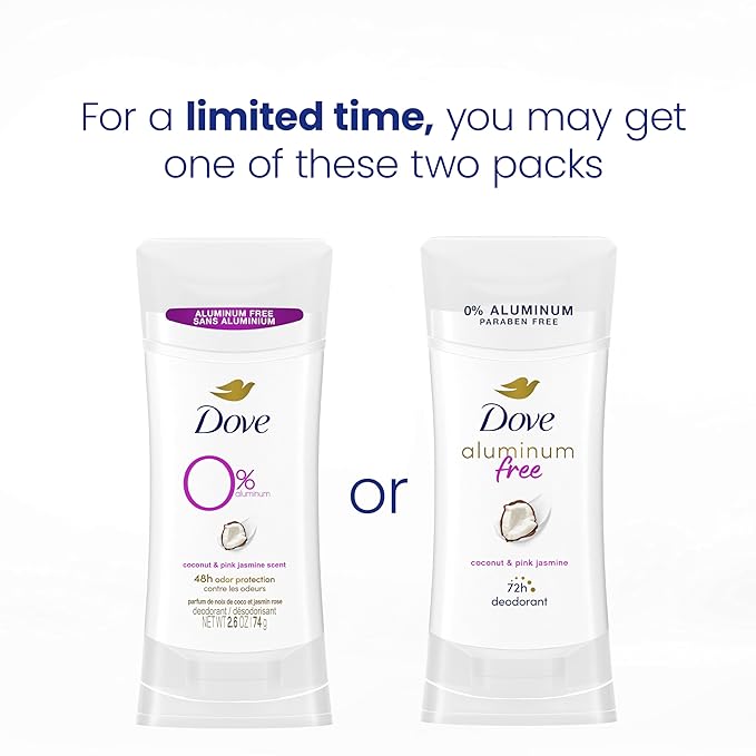 Dove Aluminum Free Deodorant for Women Coconut and Pink Jasmine 72 hour odor protection 2.6 oz