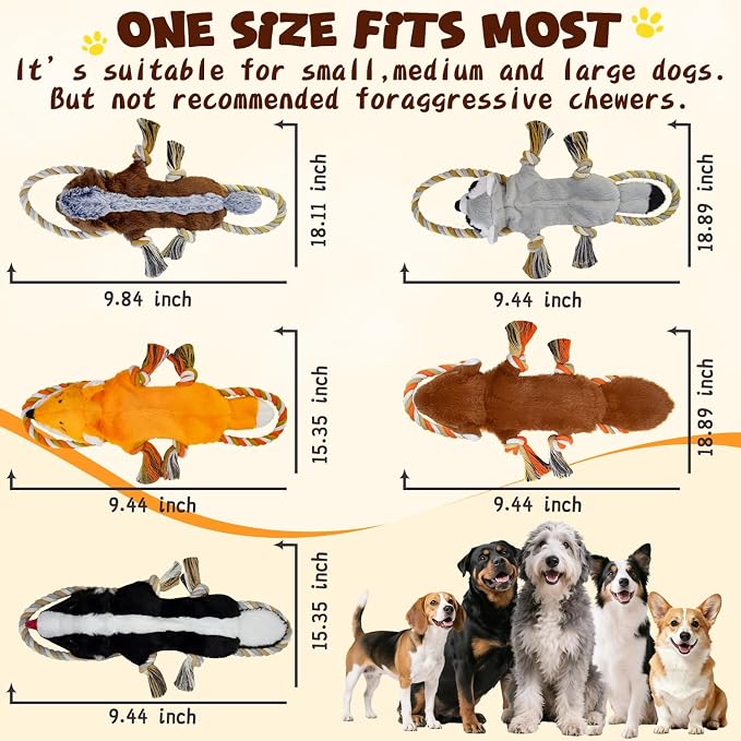 No Stuffing Rope 5-Pack Dog Toys, Chew Toys for Medium, Large Pets