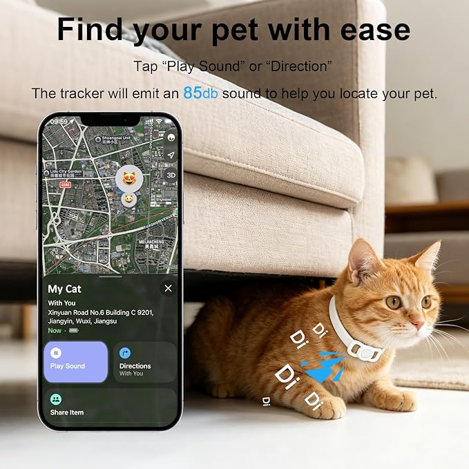 Pet Tracker Tag, Smart GPS Track Device for Dog/Cat Collar