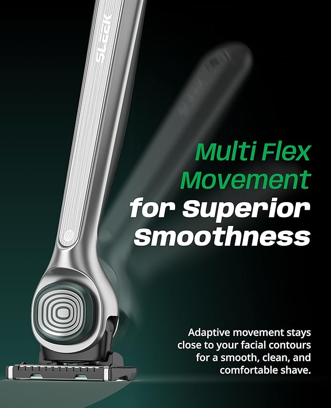 DORCO SLEEK 6 Blade Razor for Men with 2 Cartridges | Men's Cartridge Razors with Razor Handle and Smooth Shaving Blades | Men’s Razors with Multi-Flex Technology