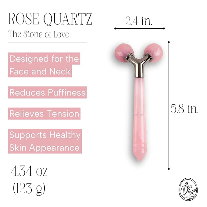 Mount Lai Rose Quartz Tension Melting Facial Massager for Face & Neck – Face Roller to Relieve Tension, Soothe Stress, Improve Circulation & Enhance Skin Radiance