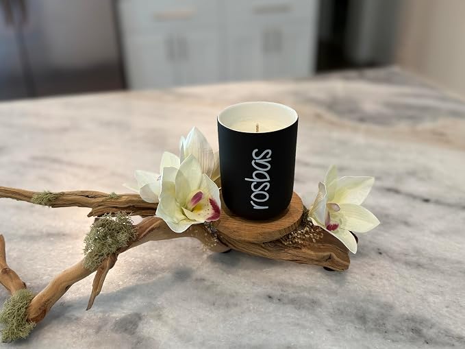 rosbas Unscented Soy Wax Candle - 8 oz in Ceramic Jar - Boxed - Clean Burning and Fragrance Free - Black - Made in USA