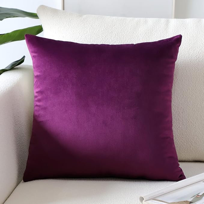 Artscope Luxury Velvet Pillow Covers Super Soft Decorative Square Throw Pillow Covers Case Cushion Covers for Sofa Couch Bedroom Car Decor 20x20 Inch Eggplant Purple