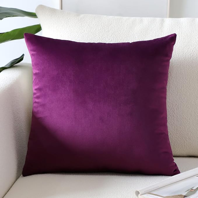 Artscope Luxury Velvet Pillow Covers Super Soft Decorative Square Throw Pillow Covers Case Cushion Covers for Sofa Couch Bedroom Car Decor 22x22 Inch Eggplant Purple