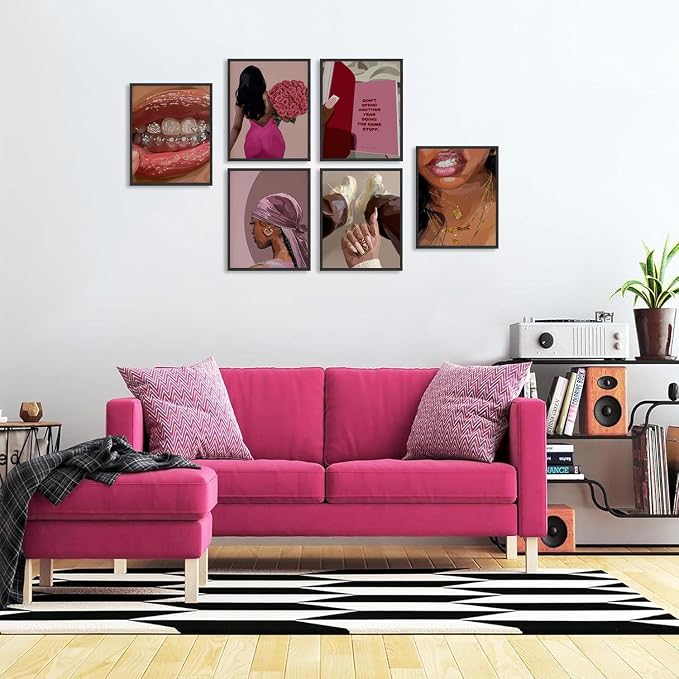 Black Woman Poster Set of 6, Fashion African American Women Wall Art, Trendy Abstract Black Girl Canvas Wall Decor Paintings Aesthetic Pictures for Bedroom Living Room 8x10 inch Unframed