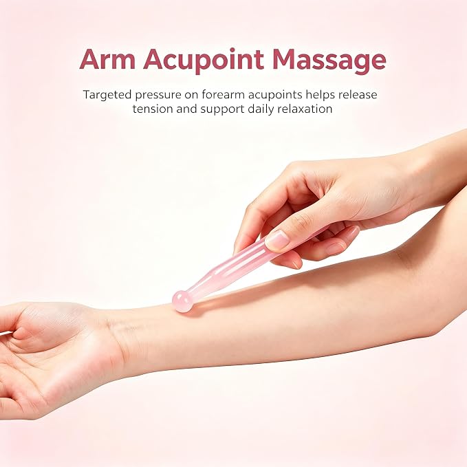 Crystal Gua Sha Facial Acupressure Pen, Natural Rose Quartz Acupressure Tool, Deep Tissue Trigger Point Reflexology Massager for Face & Body Relaxation, Relief Muscle Soreness, Tension & Stiffness