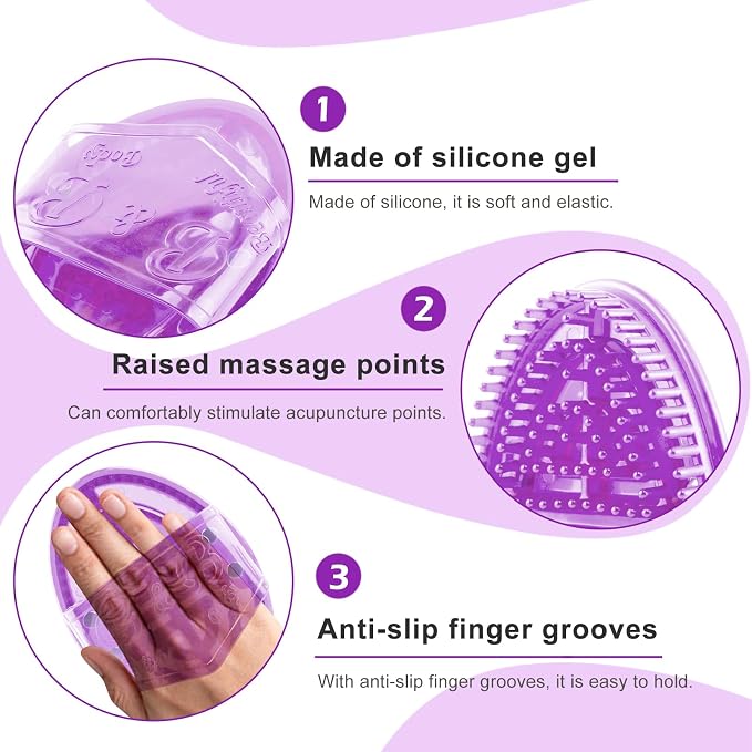 2PCS Magnetic Meridian Massage Brush Set with Measuring Tape, Circulation Boost Massage Tool Set, Soft Silicone Acupressure Brush with Anti-Slip Grip for Belly Back Leg Scalp (Purple)