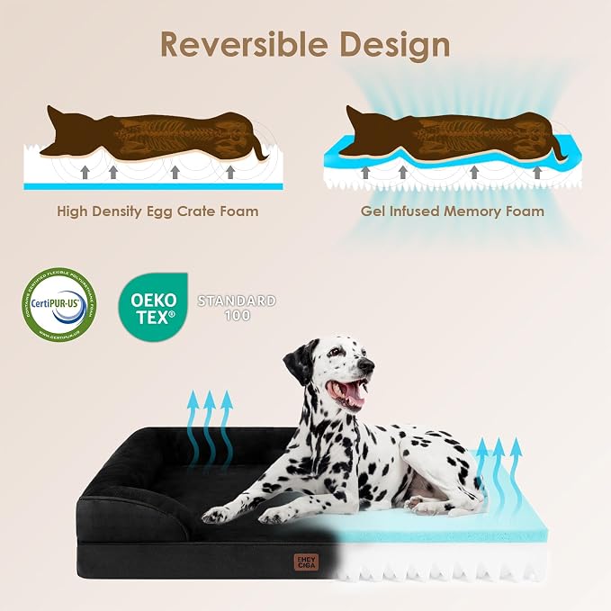 EHEYCIGA Orthopedic Dog Bed Medium Size Dog, Waterproof Washable Pet Beds | Non-Slip Bottom and Egg-Crate Memory Foam Dog Couch Bed with Washable Removable Cover, Black