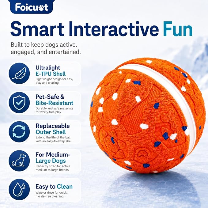 Interactive Dog Ball Toy, 3 Modes, LED, Sound & Vibration, USB-C