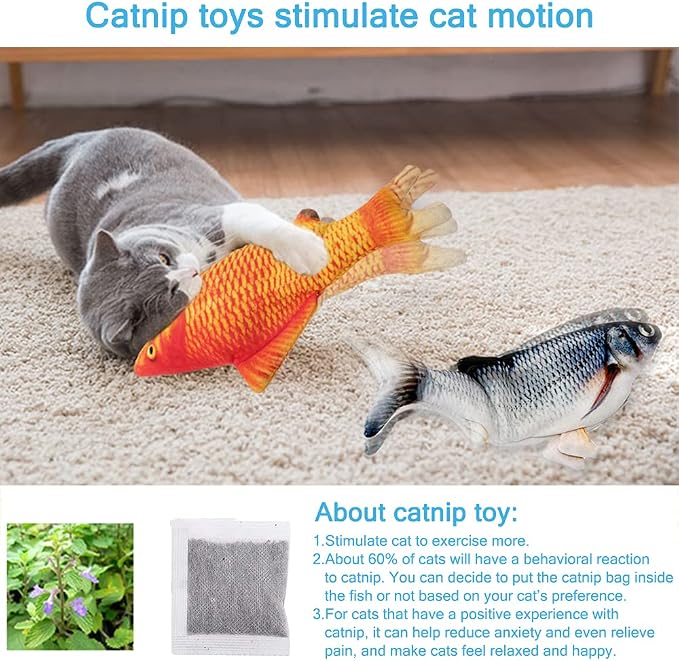 Tocirelo Cat Toys Interactive Flopping Fish with Catnip, Kitten Kicker Toy