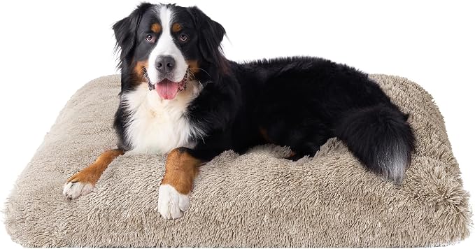EHEYCIGA Fluffy Dog Crate Bed, Plush Extra Large Plus Dog Pillow, Taupe | Xlarge Calming Anti Anxiety Plush Faux Fur Mat for Large size dogs, Washable Soft Warm Plus Dog Pad with Non-Slip Bottom