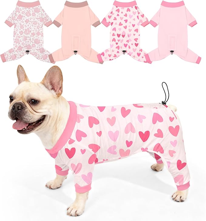 Bienbee Dog Pajamas, 4 Pack Adjustable Onesies for Small to Large Dogs L | Dog Shedding Suit with Soft Fabric, Breathable & Stretchy, and Adjustable Back Length for Sleeping Lounging and Daily Use