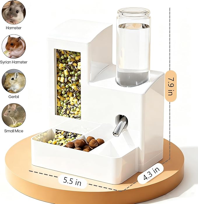 YSHOME&PET 2 in 1 Hamster Water Bottle No Drip Automatic Food Feeder | Small Animal Water Dispenser and Food Bowl with Snack Bowl Cage Accessories for Hamster Gerbils Mouse Hedgehog