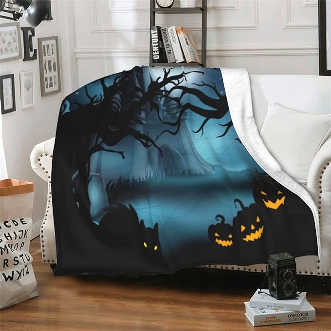 Cute Halloween Blankets for Kids/Teens/Women/Men/Adults, Spooky Blanket for Boy/Girls/Toddler, Fall Throw Blanket for Couch 50"x 60"
