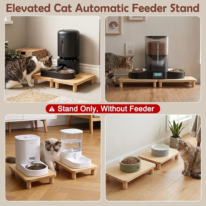 SZEE 2-Pack Cat Food Stand, Elevated Pine Wood Cat Feeder Stand for 2 Cats | Raises Feeder/Bowl by 2 3/8", for Dual-Bowl Automatic Cat Feeder Stand & Bowls