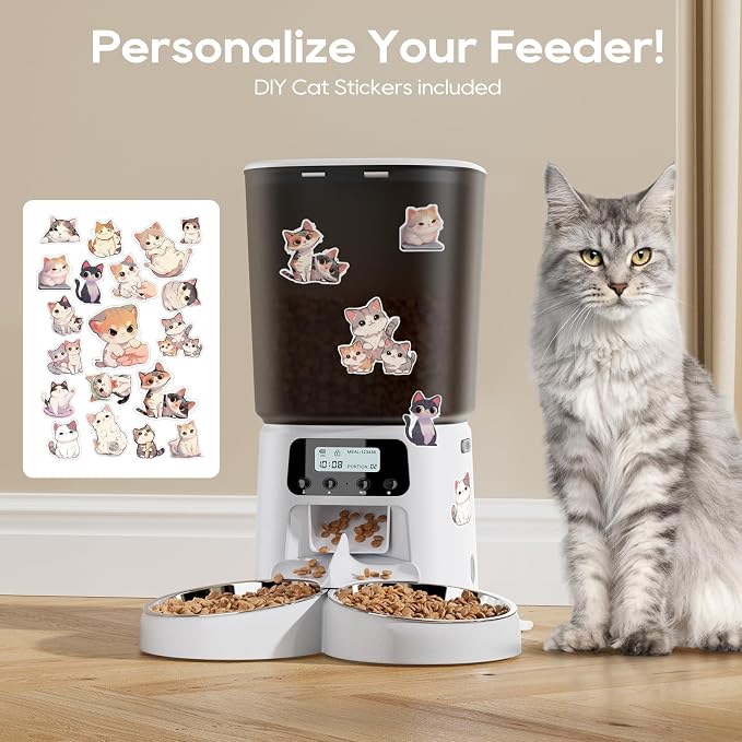 Petrice Automatic Cat Feeder for 2 Cats, 6L/25 Cups Cat Food Dispenser Programmable 30 Portions 6 Meals per Day, Timed Pet Feeder for Kitty Small Dogs with 10S Voice Record, Easy Setup, White