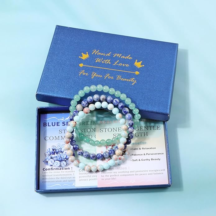 NCB 2.3-Piece 4mm Natural Crystal Gemstone Stretch Bracelets – Handmade Reiki Energy Healing Jewelry for Meditation,Yoga, Unisex