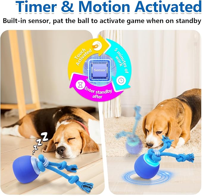 Saolife Interactive Dog Toys with Motion Activated, Squeaky Dog Toy Active Rolling Ball for Puppy and Medium Dogs, USB Rechargeable
