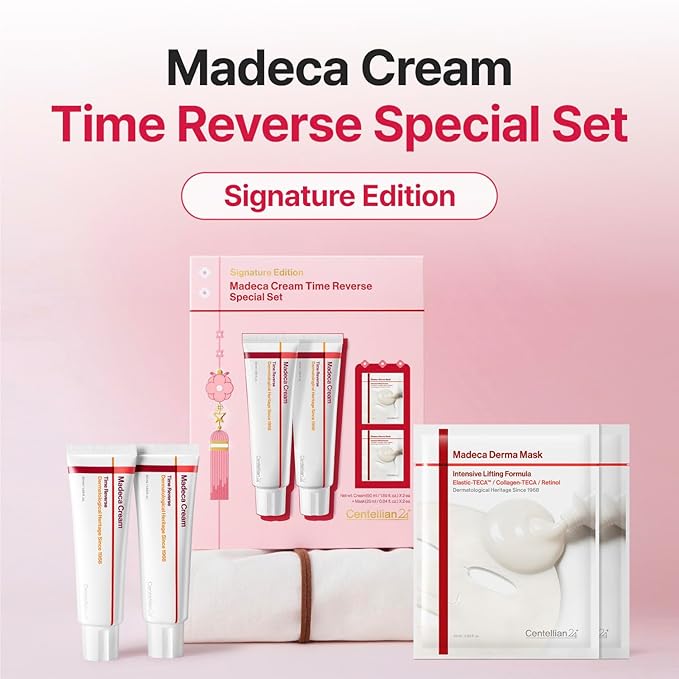 CENTELLIAN 24 Madeca Cream Time Reverse 50ml Signature Edition Set – 2 Creams + 2 Lifting Masks, Cica Anti Aging for Wrinkles, Firming and Centella Asiatica for Sensitive Skin, Korean Skin Care