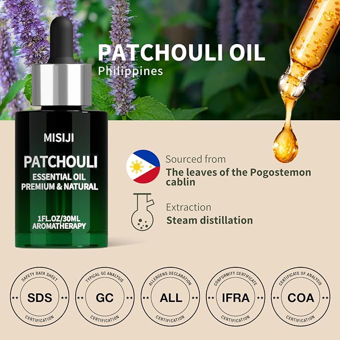 Hand Picking Patchouli Essential Oils-Essential Oils for Diffuser for Home,Diffuser Oils Scents for Aromatherapy,Laundry,Candle&Soap Making,Humidifiers 1 FL.OZ