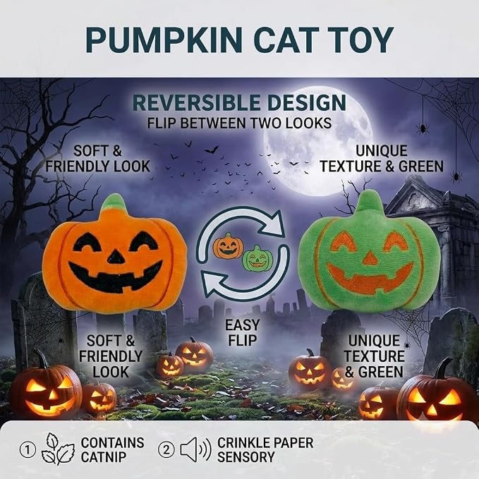 Halloween Cat Toys, 4 Pack Catnip Crinkle Toys for Indoor Cats