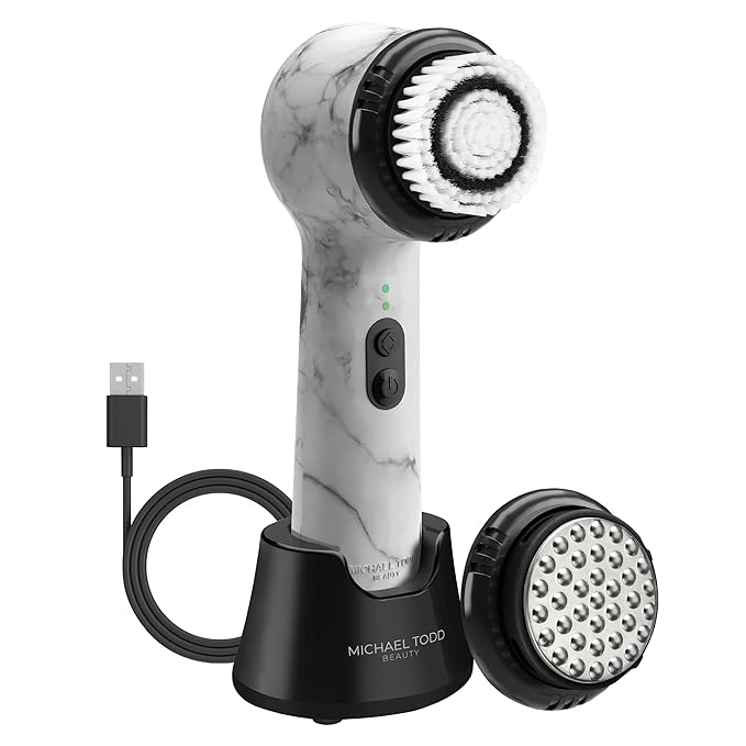 Michael Todd Beauty Soniclear Allure 2024 Best of Beauty Winner Facial Cleansing + Exfoliation Brush System with Antimicrobial Protected Bristles, 4 speeds, Serum Infusion Head + Travel Case