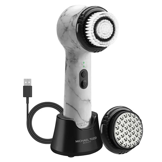 Michael Todd Beauty Soniclear Allure 2024 Best of Beauty Winner Facial Cleansing + Exfoliation Brush System with Antimicrobial Protected Bristles, 4 speeds, Serum Infusion Head + Travel Case