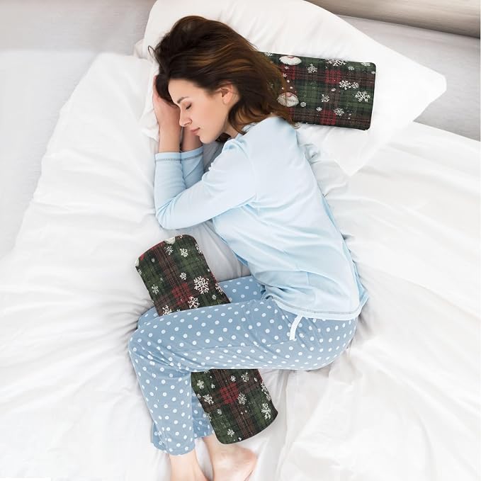 Christmas Gingham Gnome and Snowflakes Neck Roll Pillow Bolster Round Health Memory Foam Long Cervical Cylinder Pillows with Removable Washable Cover for Body Bed Legs Back Yoga