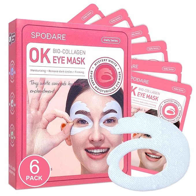 Bio-Collagen OK Eye Mask, Firming & Hydrating Under Eye Patches for Puffy Eyes and Dark Circles, Deep Moisturizing & Soothing Eye Mask for Women and Men - 6 Pairs, Mystery White