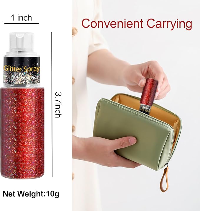 Hair and Body Glitter Spray, Holographic Glitter Highlighter Powder for Rumi Costume Cosplay Makeup, Face Body Clothes Shiny Glitter, Loose Shimmer Hairspray Festival Rave Prom Accessories (Red)