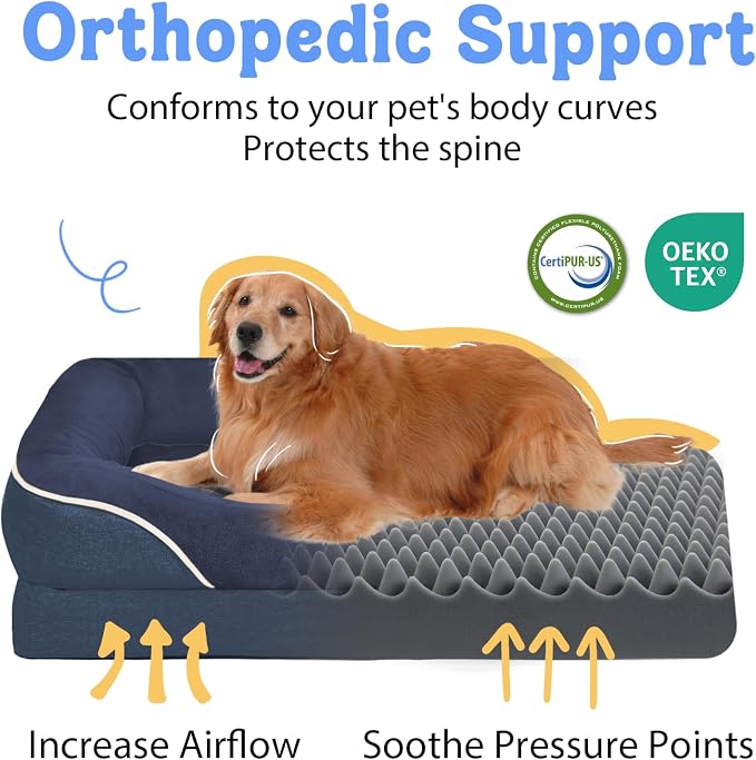 Orthopedic Waterproof Dog Bed for Medium and Large Dogs | Egg Crate Foam, 4-Sided Bolster Support, Waterproof Liner, Non-Slip Bottom, Removable Bolster Cover, 36 x 27 Inch