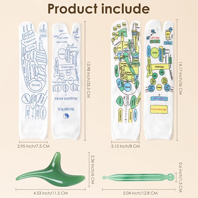 Reflexology Socks Set with Tools, 2 Pairs Chiro Acupressure Acupuncture Trigger Point Foot Pain Relief Remedy Acupoint Massage Birthday Gifts for Men B