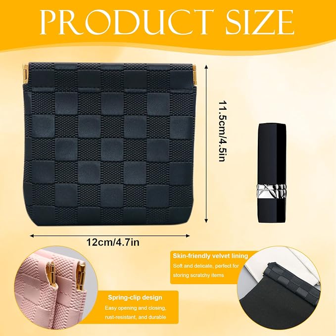 2 PCS Small Makeup Bag for Women, Small Pouches for Purse,Mini Checkered Cosmetic Bag Waterproof Pouch for Travel Storage bag, for Cosmetics Headphones Jewelry Cosmetic Lipstick Coins (Black, White)