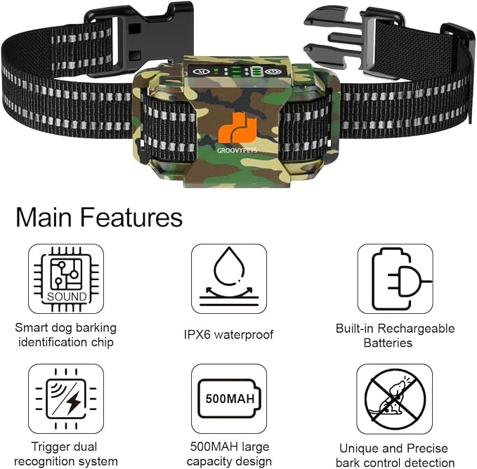 Smart Automatic Anti bark Dog Collar Intelligent Waterproof Rechargeable Barking Terminator (CAMO BARK Collar)