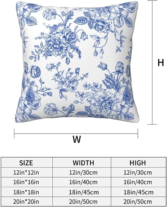 Blue White Chinoiserie Floral Throw Pillow Covers 16x16 Set of 2 Farmhouse Decorative Cushion Cases Home Decor