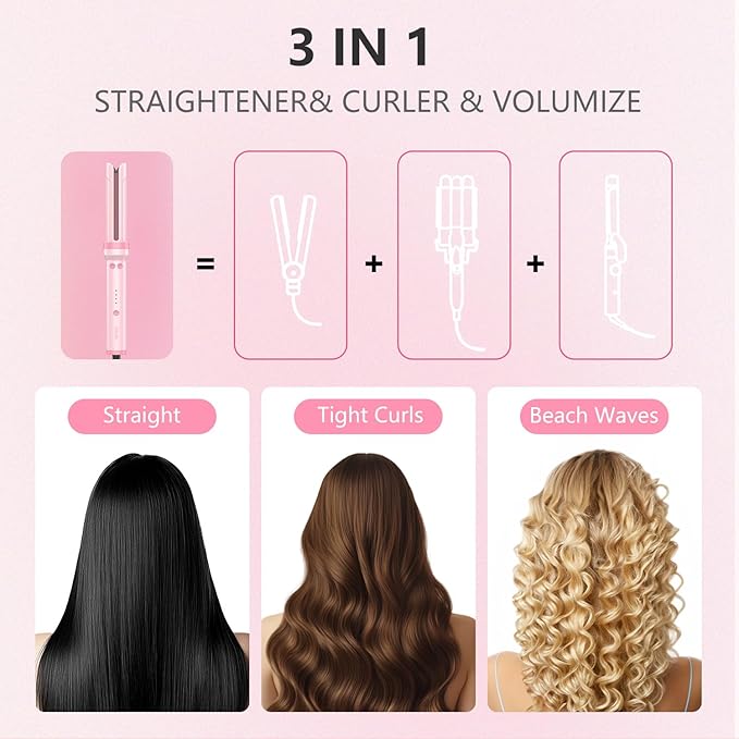 FORLIFA Pro 3-in-1 Auto Curling & Straightening Iron with AirBlow Tech for 72h Hold, Curling Wand with1.1billion Negative Ions, Triple Hair Protect & Burn-Free, Auto Shut-Off, Tangle-Free, HyperCurve