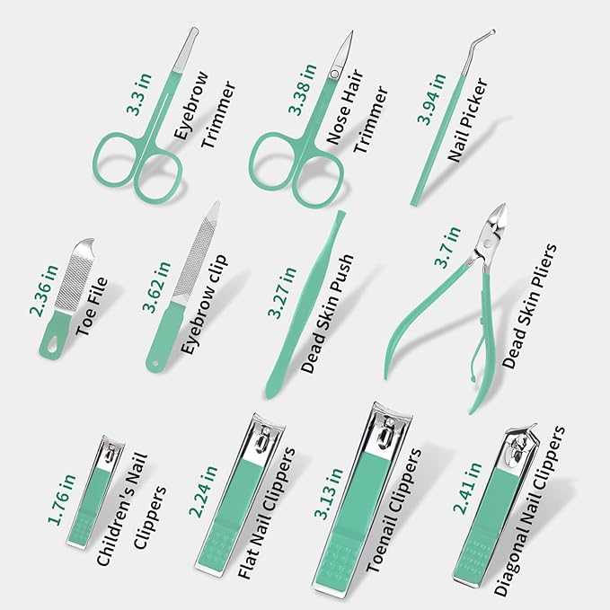 MINKINH Manicure Set Professional Nail Clipper Kit-26 Pieces Stainless Steel Manicure Kit,Nail Care Tools with Luxurious Travel Case Nail Grooming Kit Present for Men Woman Parent (Green)