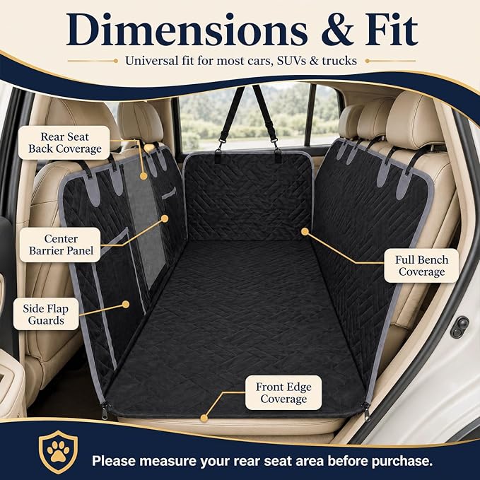 Dog Seat Cover for Back Seat Hard Bottom, XL Backseat Extender for Large Dogs (+420 lbs), Waterproof Dog Car Hammock with Door Protectors, Non-Slip Heavy-Duty Pet Seat Cover for Truck, SUV & Car