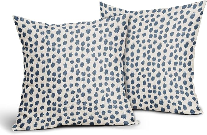 Dusty Blue Cream Pillow Covers 16x16 Set of 2 Boho Design Polka Dot Throw Pillows Modern Brush Strokes Print Decorative Outdoor Pillowcase Square Cushion Cover Linen Pillow Case for Sofa Couch Bed