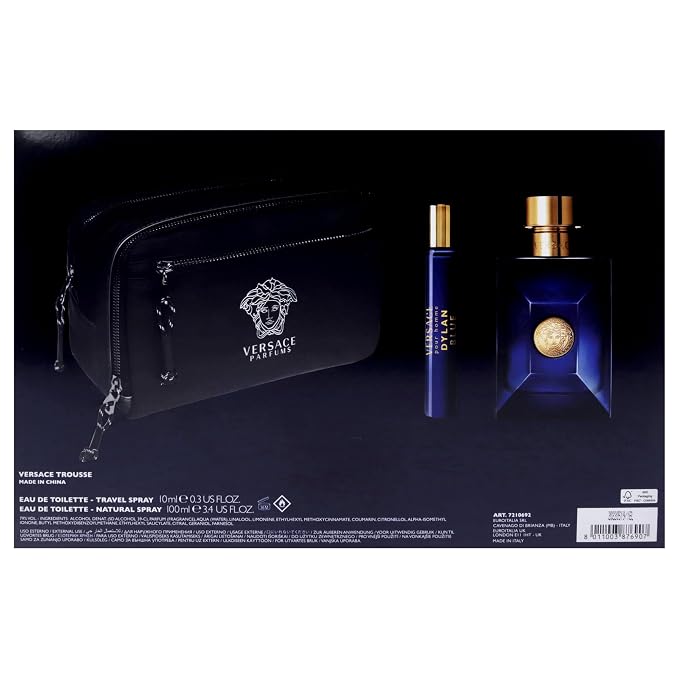 Dylan Blue by Versace for Men - 3 Pc Gift Set 3.4oz EDT Spray, 10ml EDT Spray, Blue Pouch