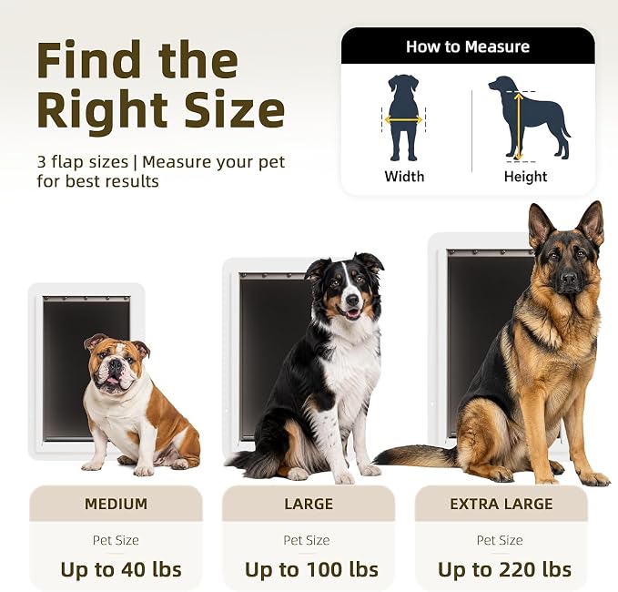 URSPET Medium Dog Door for Wall, 3-Flap Insulated, Steel Frame,White | 8.25 x 12.25 in Usable Opening, For 4.3-7.8 in Walls, Compatible with PetSafe Wall Cutouts, Lock Panel, Replaceable Flaps