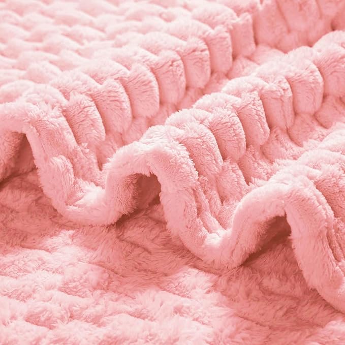 Excervent Hexagon Jacquard Throw Blanket for Bed, 50x70 Inches, Baby Pink | Decorative Fuzzy Flannel Fleece Throw Blanket for Sofa Bed Couch, Super Soft Cozy, Suitable for All Seasons