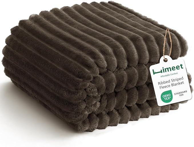 HIMEET Brown Full Size Blanket for Bed, 300GSM Ribbed Fleece, 84 x 90 in | Ultra Soft Flannel, All-Season Lightweight Warmth, Bed Layering & Home Room Decor, Gift for Men & Women, Machine Washable