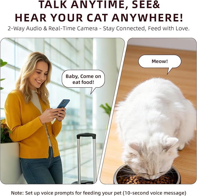 Automatic Cat Feeder with Camera – 5G WiFi Timed Cat Food Dispenser, 4L Clog-Free Smart App Control Pet Feeder, 1080P HD Video with Night Vision Healthy Feeding for Small Pets Indoor