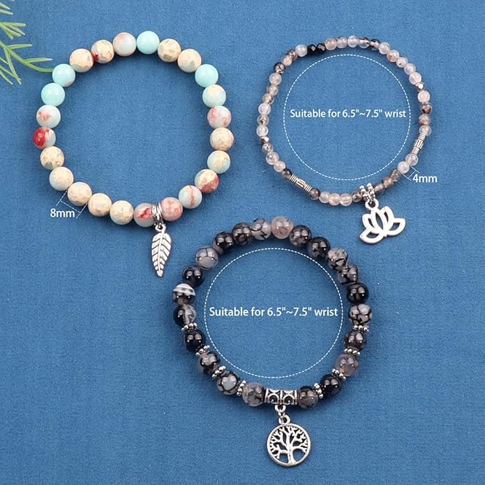 UEUC Tree of Life Yoga Healing Stone Bracelets,Multilayer Lotus Chakra Stone Reiki Bracelet Sets,Anxiety Crystal Natural Stone,for Women Stress Relief