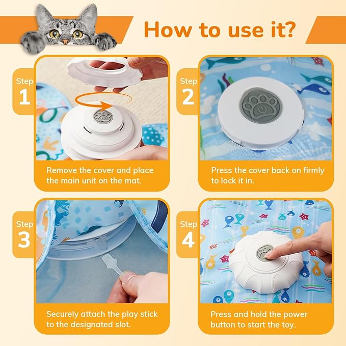 Cat Toy, Interactive Cat Toy, Cat Toys Interactive, Rechargeable Hide And Seek Automatic Kitten Toy With 2 Replaceable Wands, 3 Modes, 10-Min Auto-Sleep & Realistic Mouse Sounds For Indoor Cats